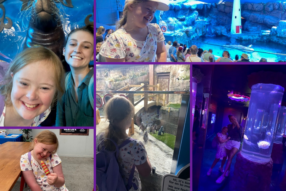 A collage of 5 images from Rosie and Ash's trip to Sea Life