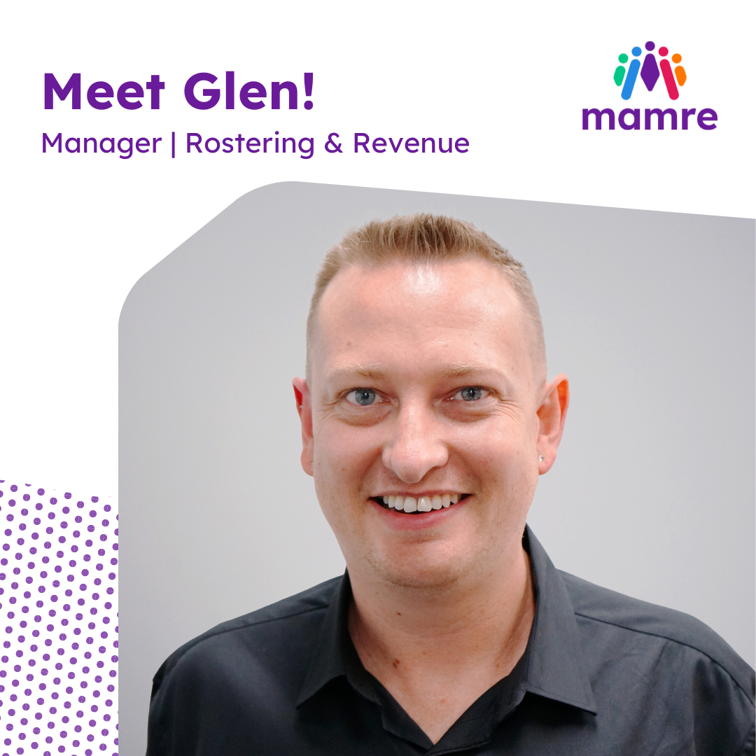A photo of Glen smiling. Text in the top right reads Meet Glen Manager Rostering and Revenue