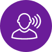 An purple icon with a white outline of a person with listening waves next to their ear