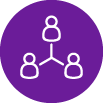 An purple icon with a white outline of three people connected by white lines